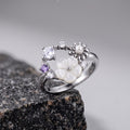 Silvme Pearlescent Garden Wreath 925 sterling silver ring for women with a pearl-effect accent — macro close-up