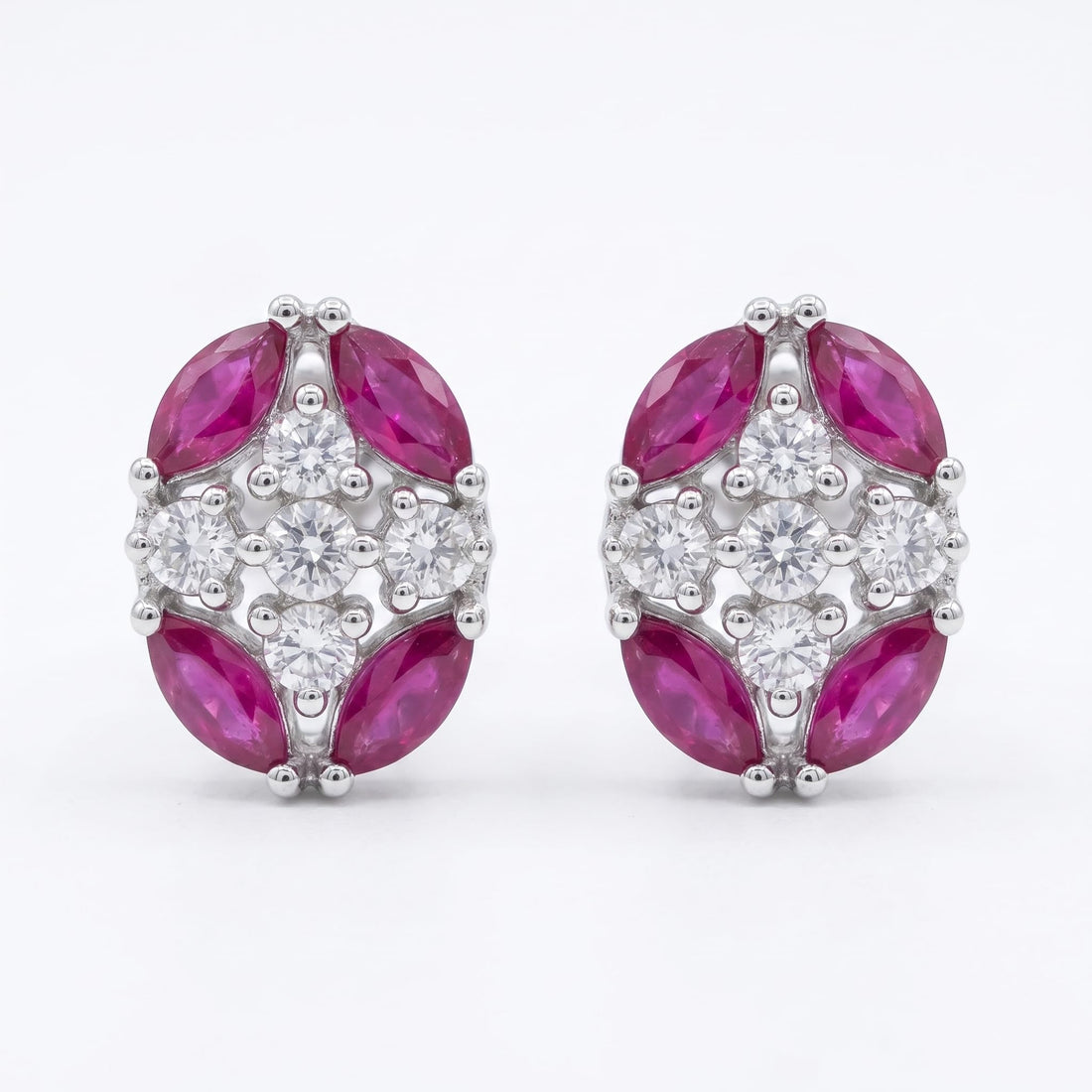 Pink Oval Floral Stone-Set Stud Earrings, front product view