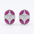 Pink Oval Floral Stone-Set Stud Earrings, front product view
