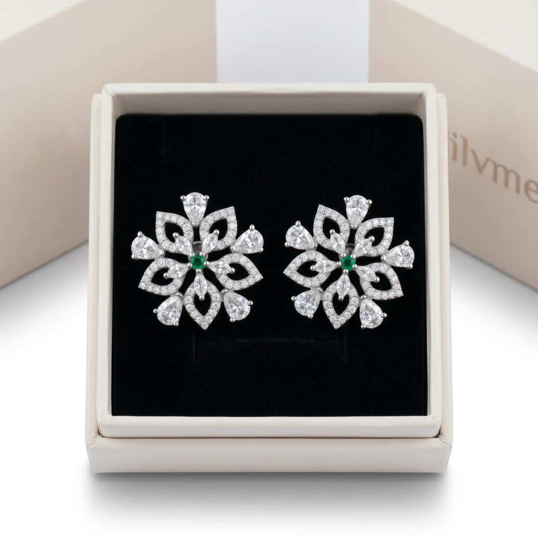 Snowflake Green Stone-Set Stud Earrings, front product view