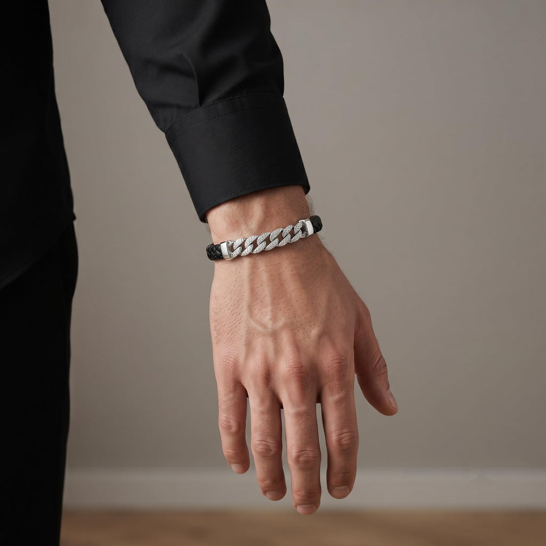 Silvme 925 sterling silver everyday flat curb chain bracelet for men worn with a rolled shirt cuff