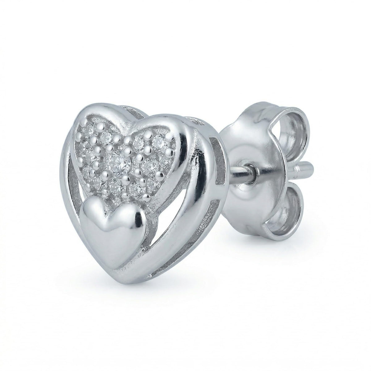 Nested Double-Heart Stone-Set Stud Earrings, alternate angle