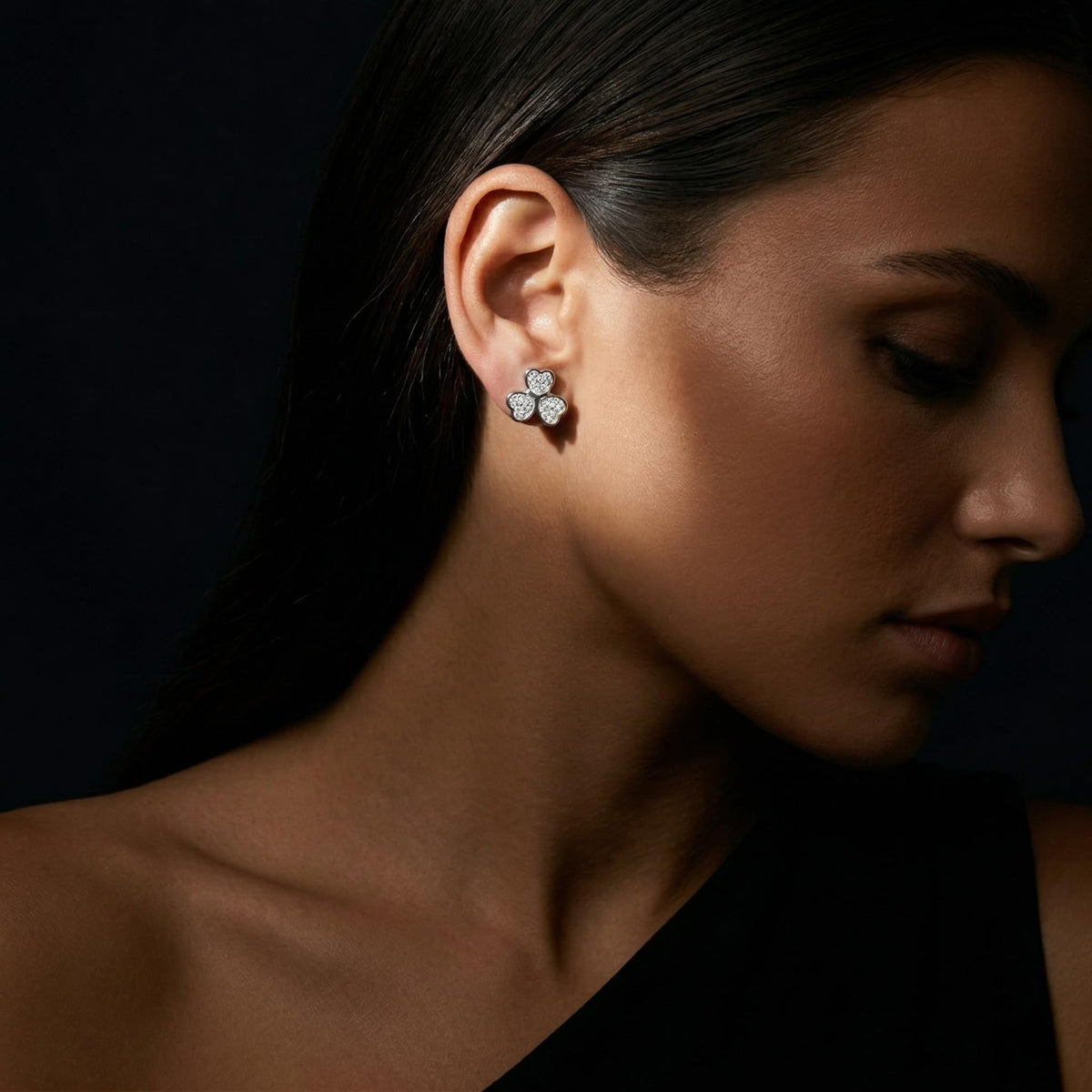 SILVME 925 Sterling Silver Heart-Shaped Floral Stud Earrings with Detailing