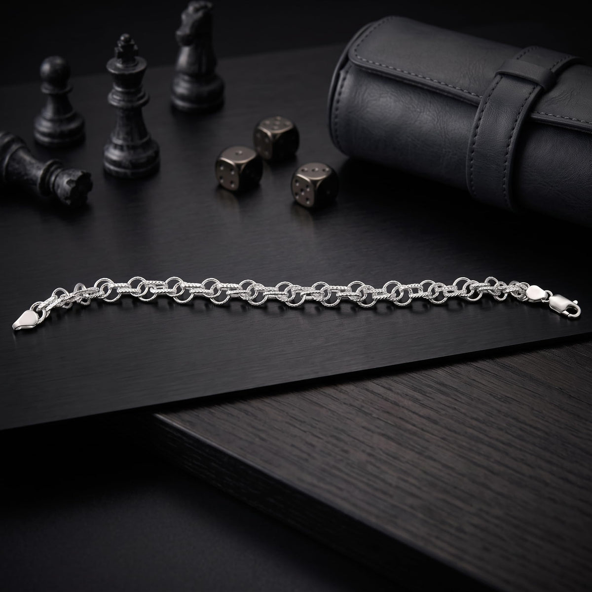 Close-up of a fine rolo chain kept deliberately understated on the Silvme fine rolo chain bracelet