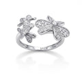 Silvme Butterfly Garden Open 925 sterling silver ring for women set with cubic zirconia — front view on white background