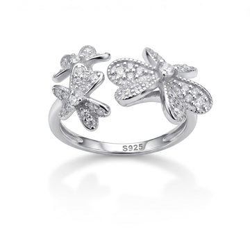 Silvme Butterfly Garden Open 925 sterling silver ring for women set with cubic zirconia — front view on white background