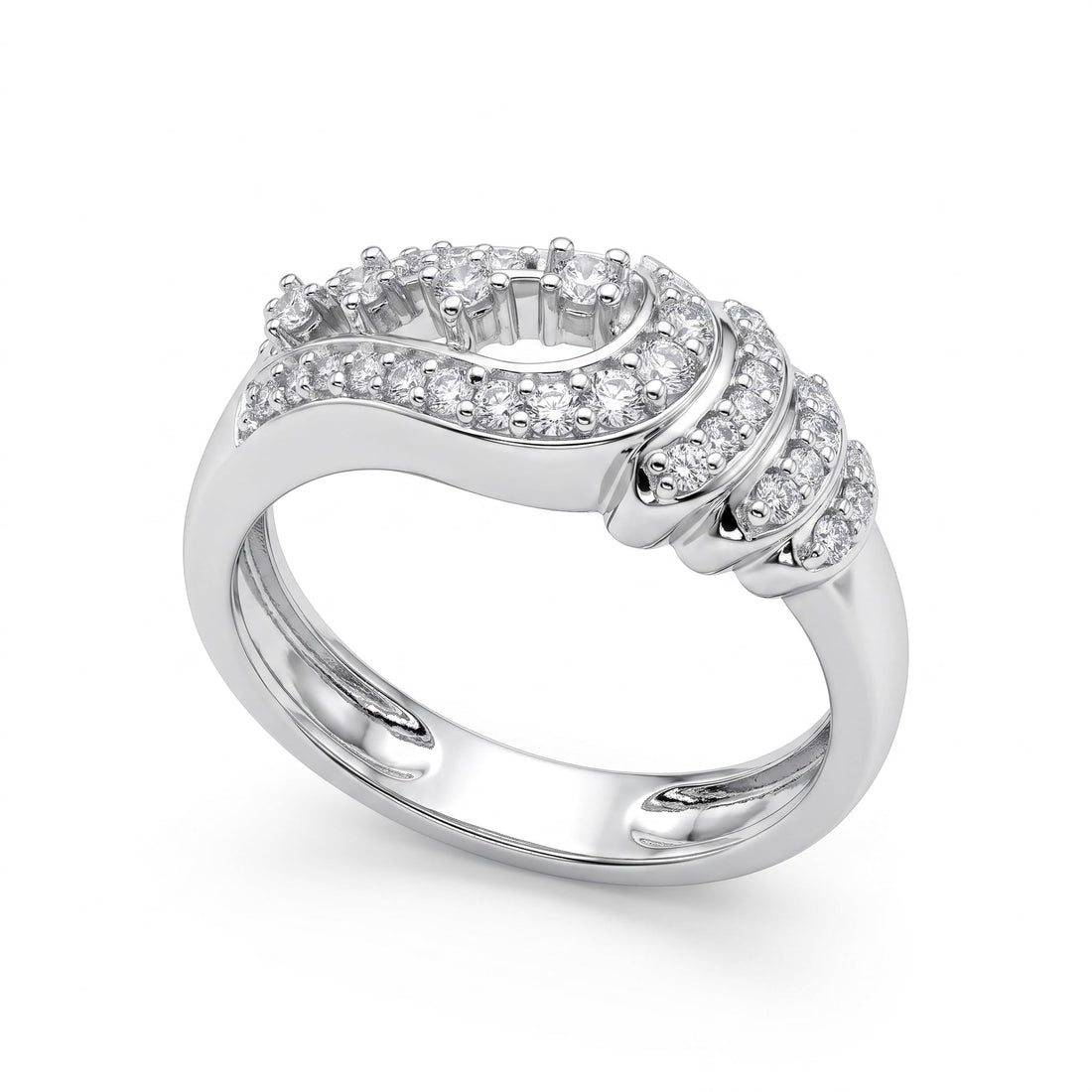 Silvme Pavé Feather Plume 925 sterling silver ring for women set with cubic zirconia — front view on white background