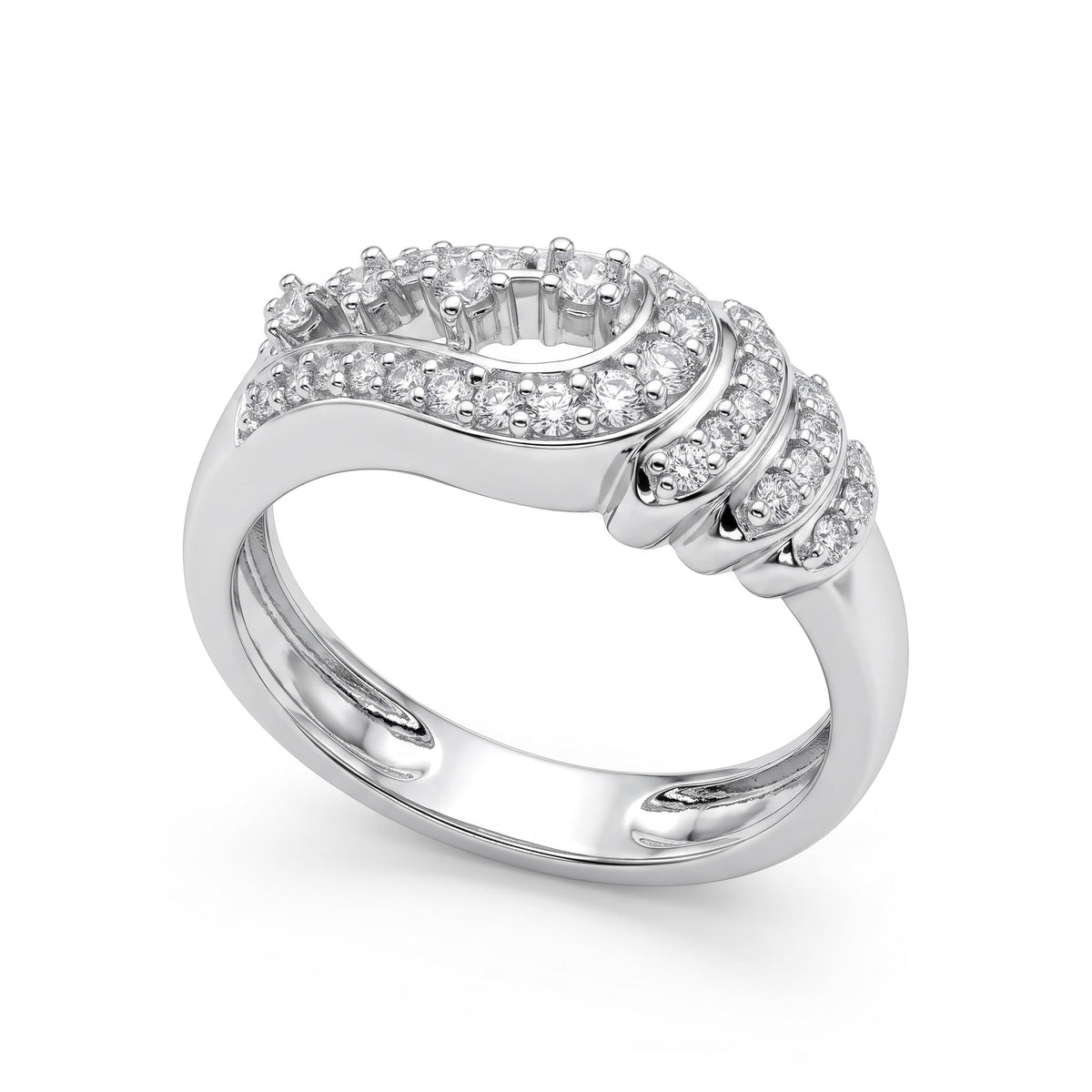 Silvme Pavé Feather Plume 925 sterling silver ring for women set with cubic zirconia — front view on white background
