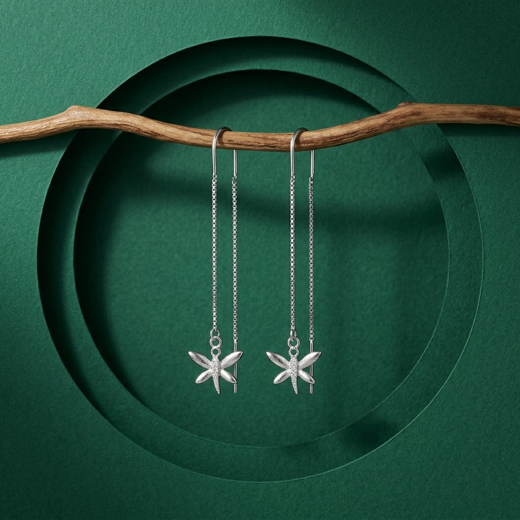 Dragonfly Charm Threader Earrings, additional product view 4