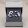 Blue Stone-Set Halo Feather-Leaf Stud Earrings, additional product view 6