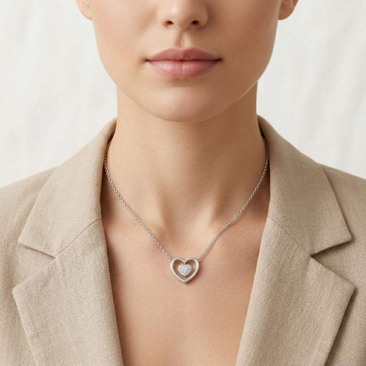 Silvme 925 Sterling Silver Double Heart Pendant Necklace