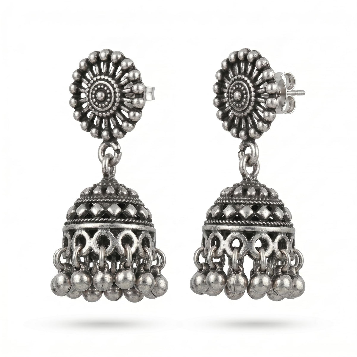 Mandala Disc Jhumka Earrings, alternate angle