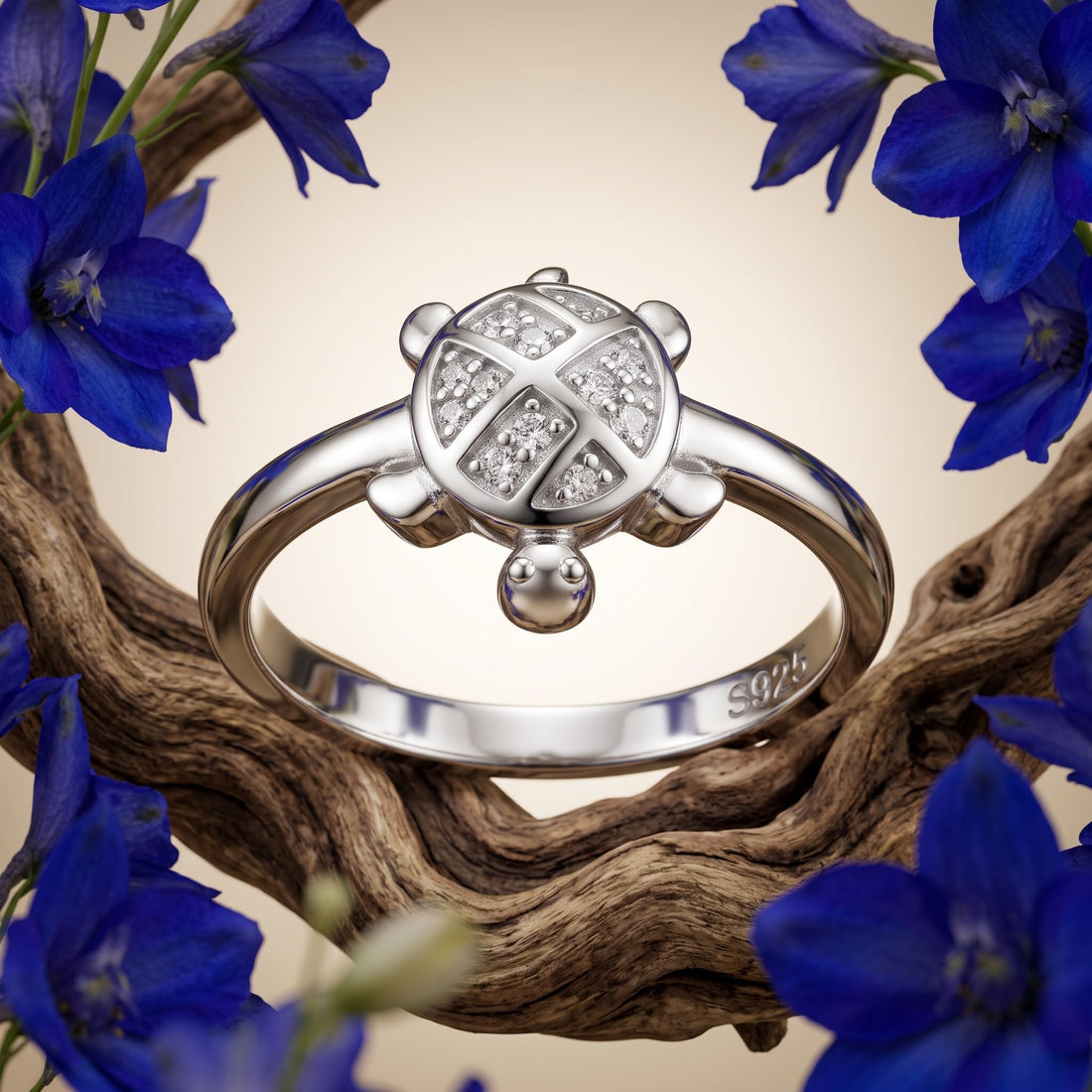 Silvme clover shell turtle 925 sterling silver ring for women with clover-pattern stone shell on an open band