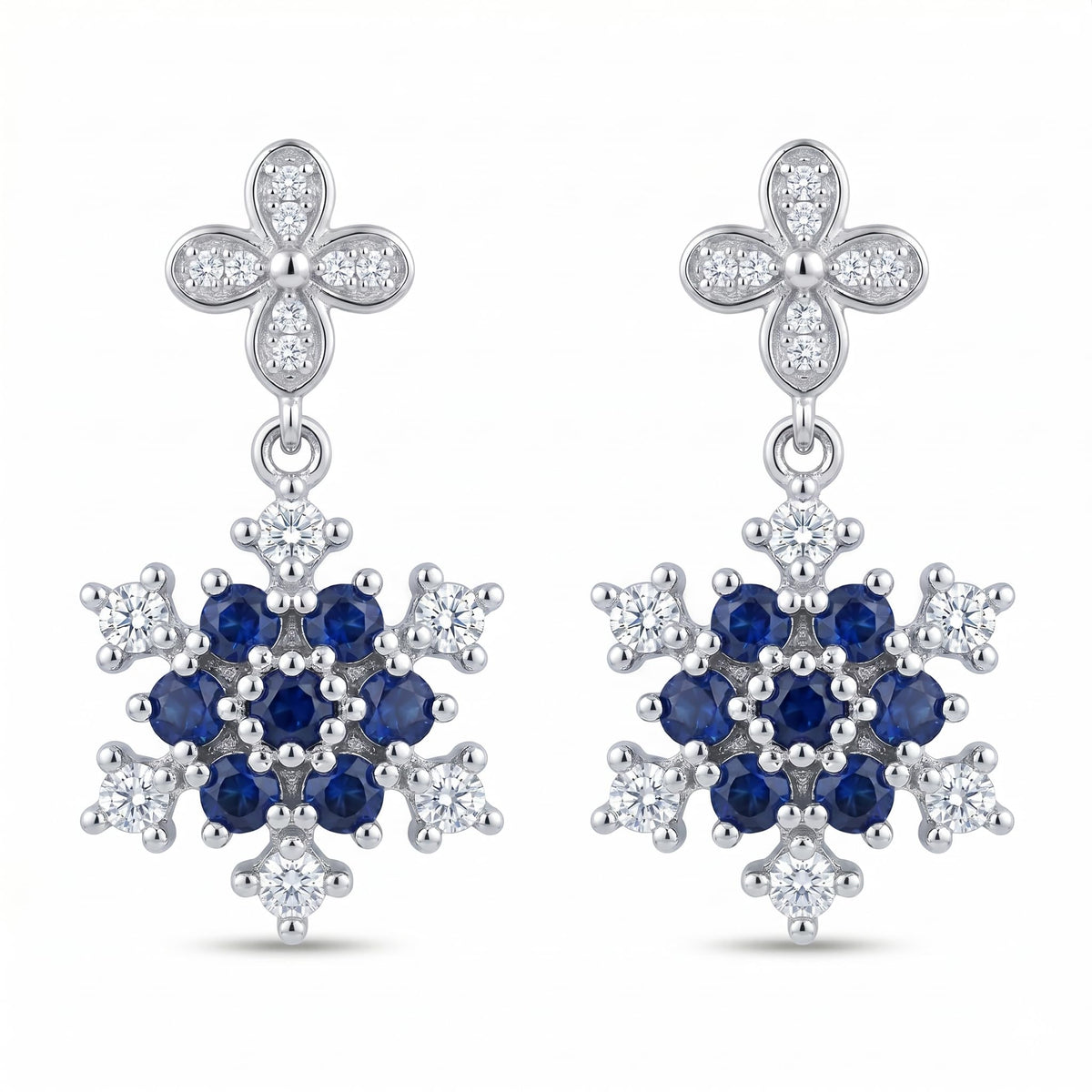 Blue Floral Stone-Set Drop Earrings, front product view