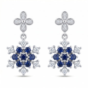 Blue Floral Stone-Set Drop Earrings, front product view