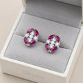 Pink Oval Floral Stone-Set Stud Earrings, additional product view 7