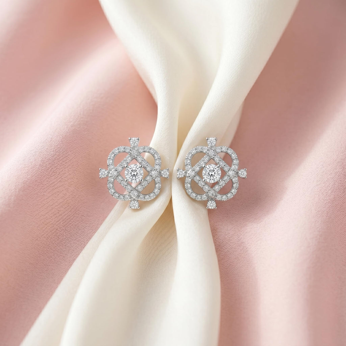 Diamond-Shaped Frame Stone-Set Stud Earrings, additional product view 5