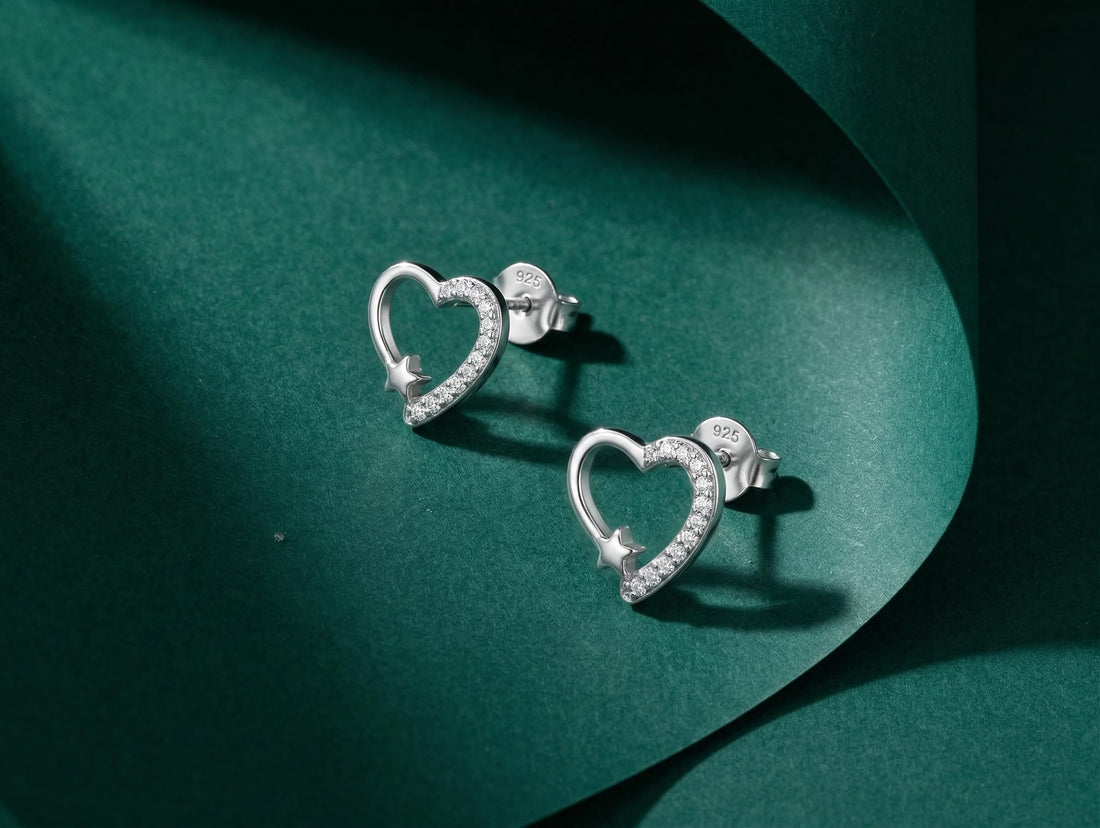 Heart & Star Stone-Set Stud Earrings, front product view