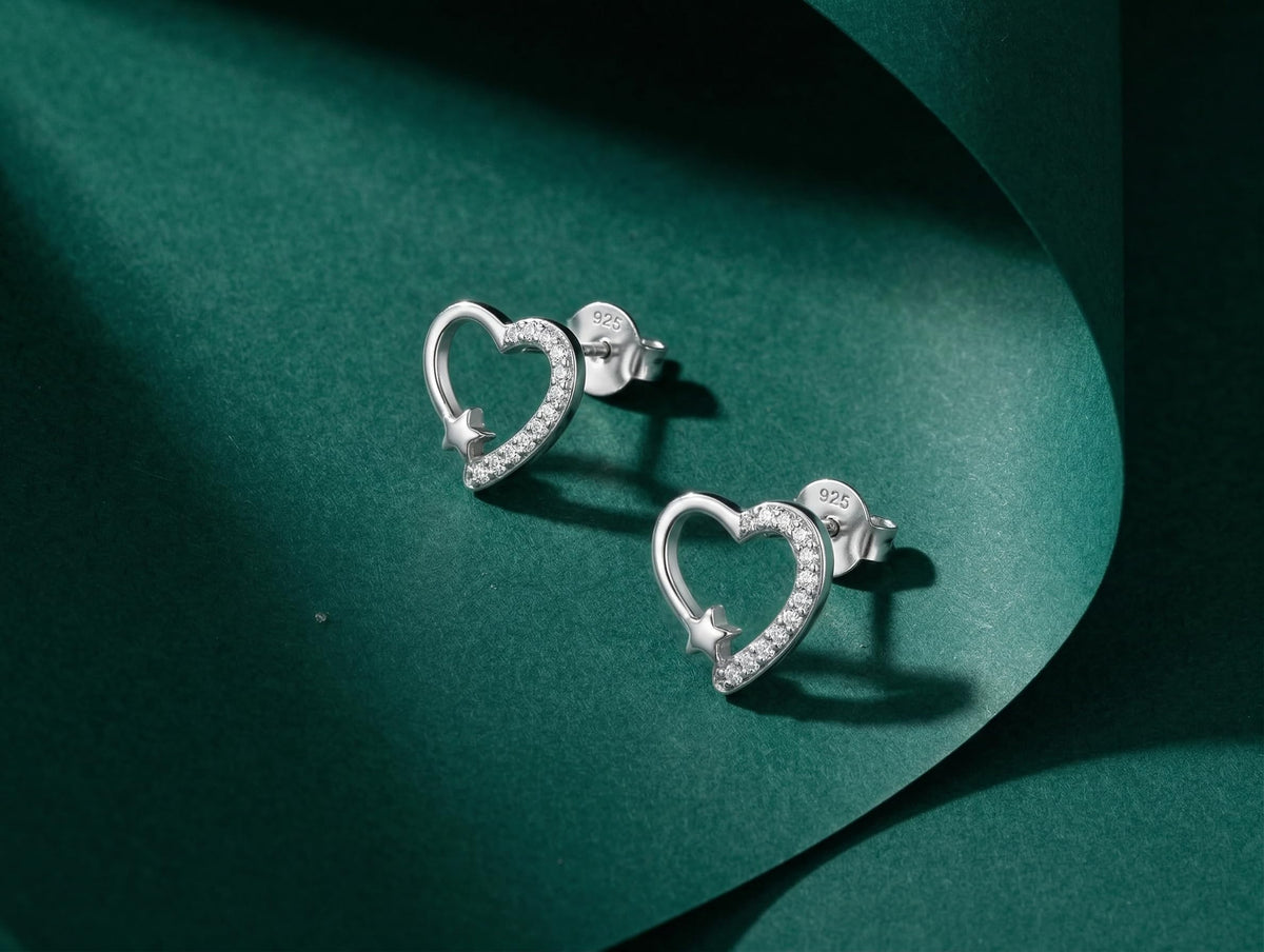 Heart & Star Stone-Set Stud Earrings, alternate angle