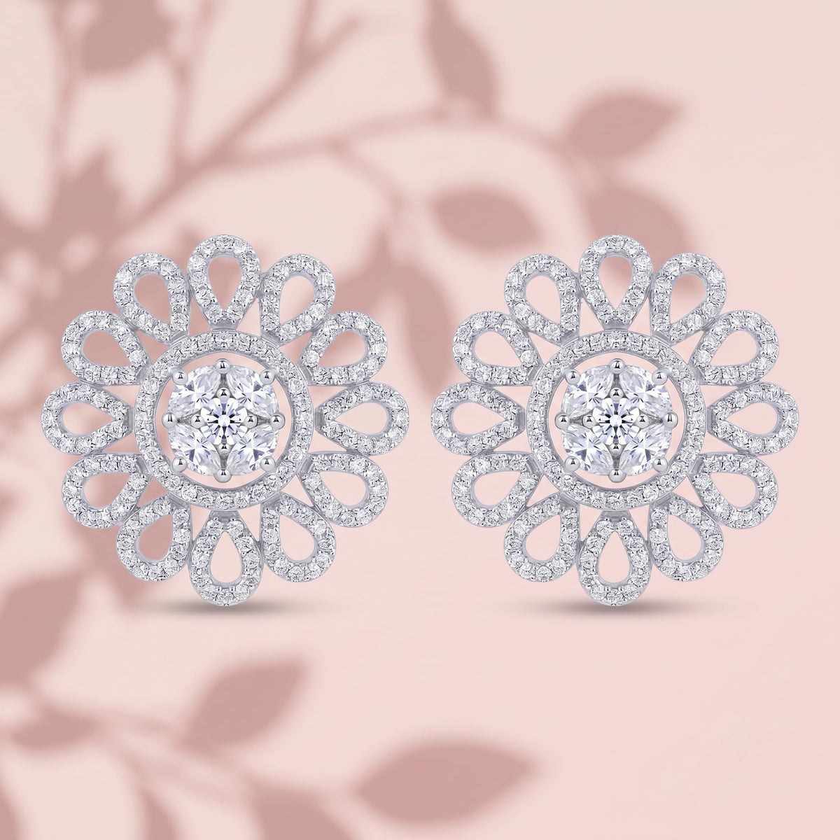 Petal Lattice Stone-Set Solitaire Round Stud Earrings, additional product view 5