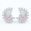 Pink-Centre Feather-Leaf Stud Earrings, front product view