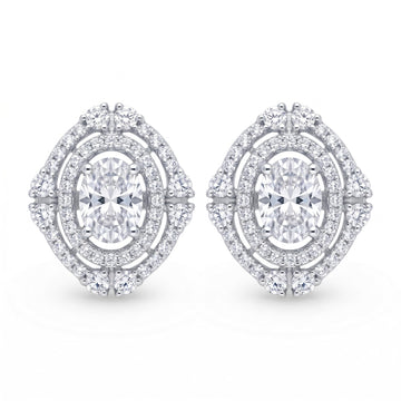 Double Halo Oval Stone-Set Solitaire Stud Earrings, front product view