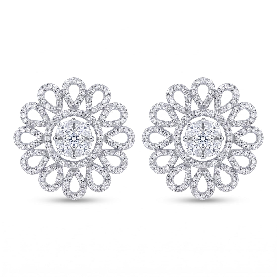 Petal Lattice Stone-Set Solitaire Round Stud Earrings, front product view