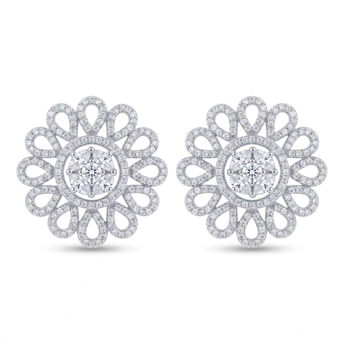 Petal Lattice Stone-Set Solitaire Round Stud Earrings, front product view