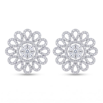 Petal Lattice Stone-Set Solitaire Round Stud Earrings, front product view