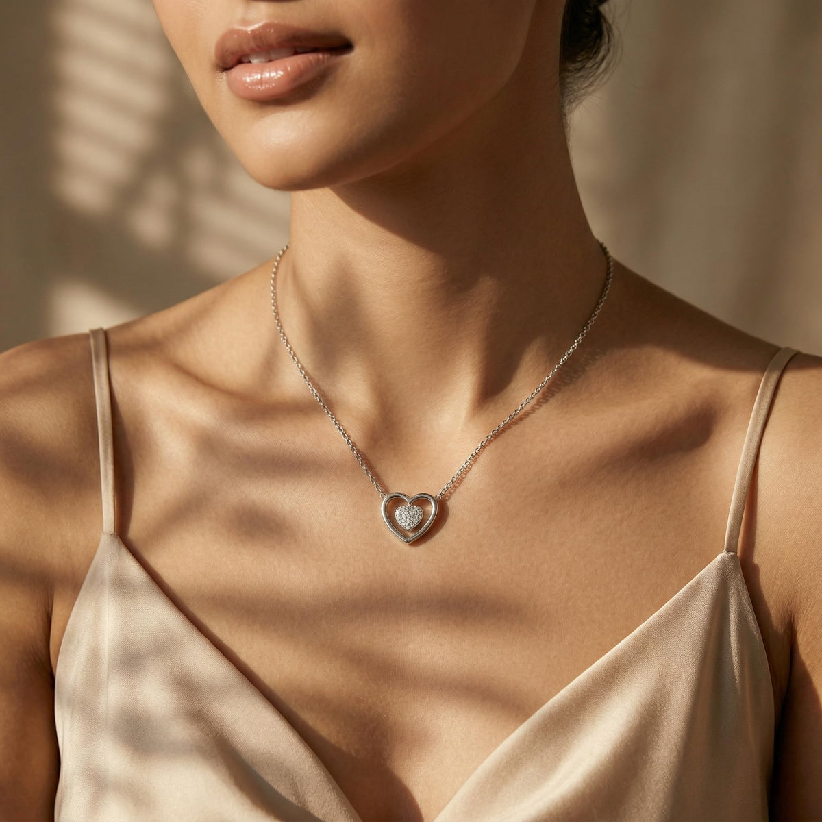 925 silver Double Heart Pendant Necklace by Silvme with 925 sterling silver 925 purity, refined silver accessory