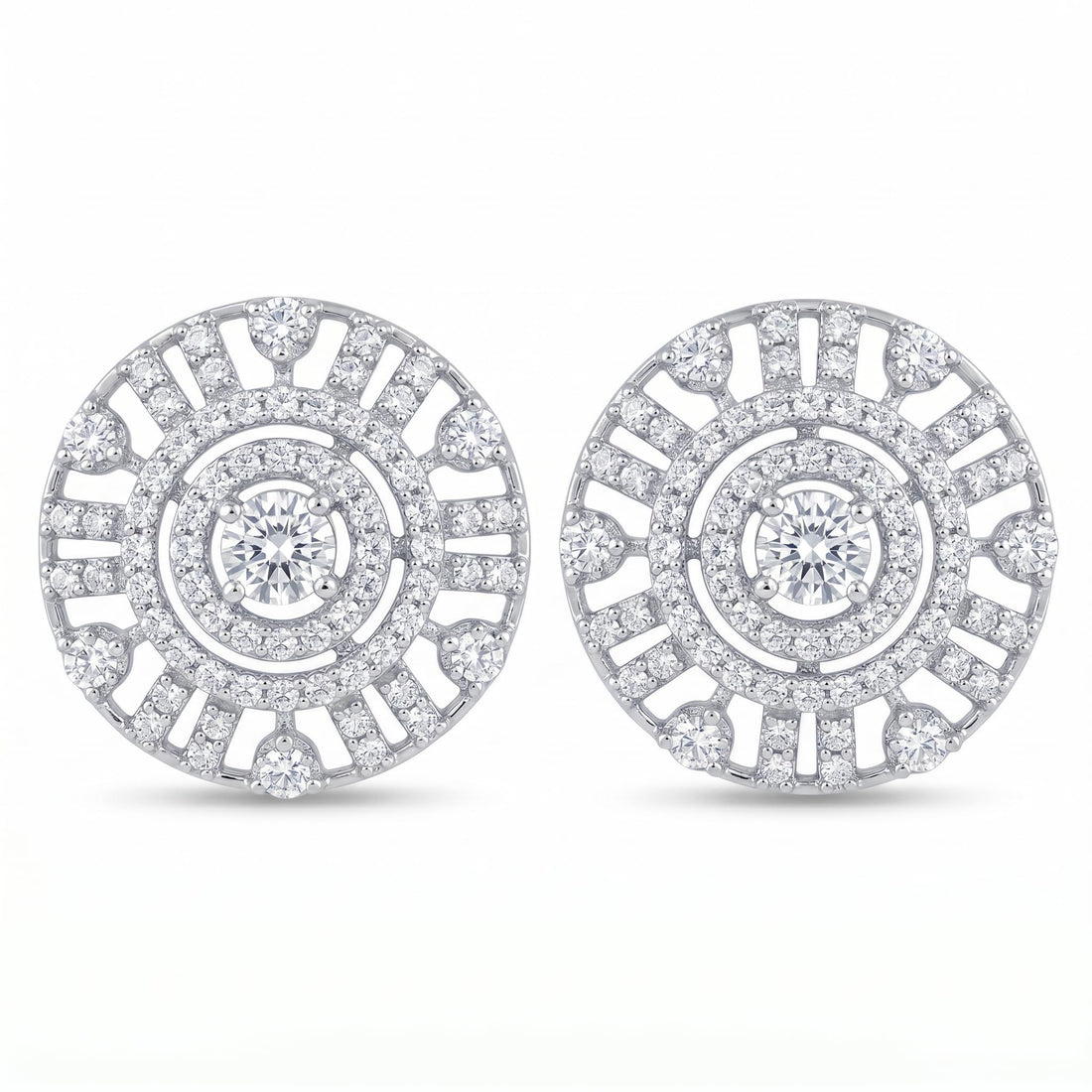 Art Deco Concentric Circle Stone-Set Stud Earrings, front product view