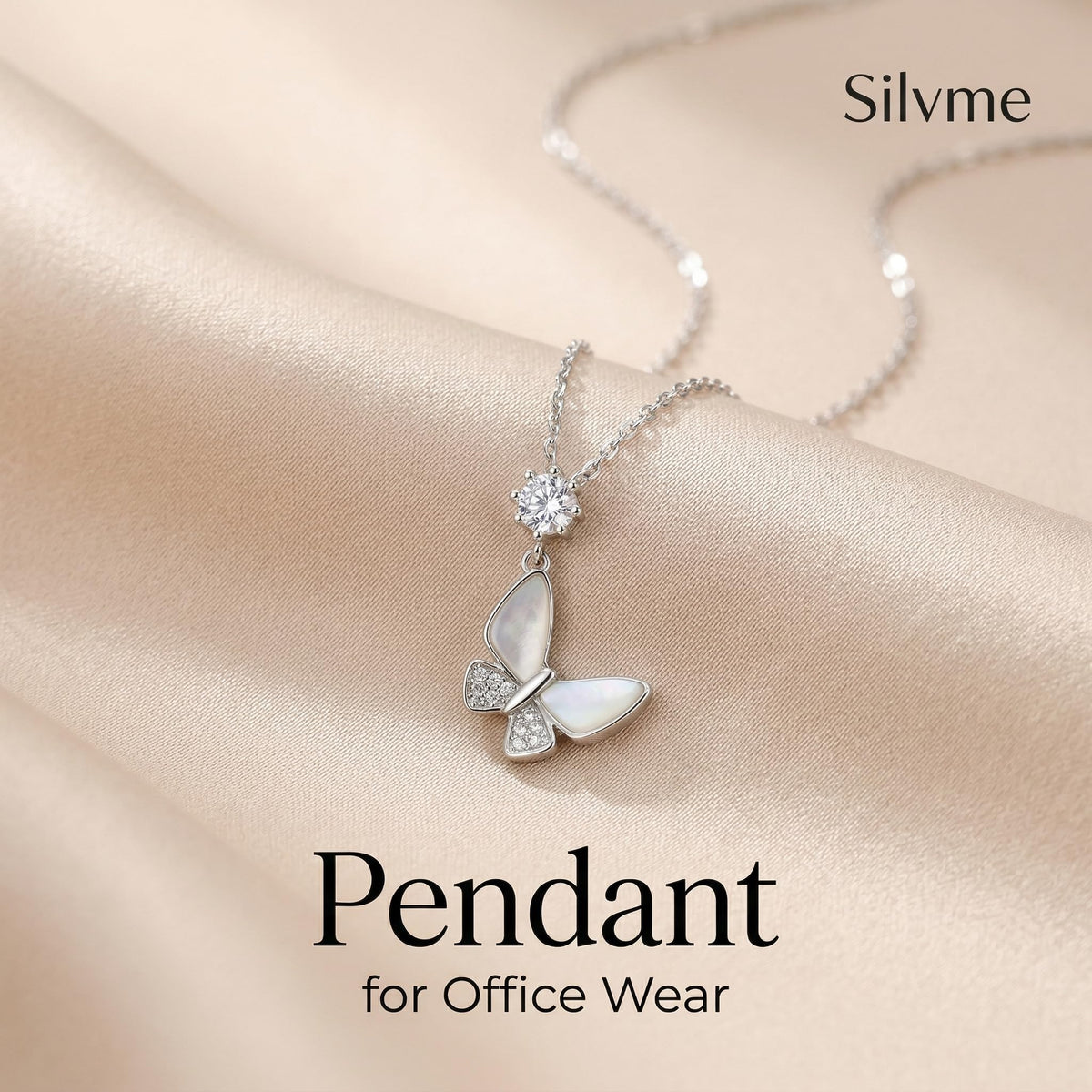 Silvme 925 Sterling Silver Butterfly Pendant Necklace
