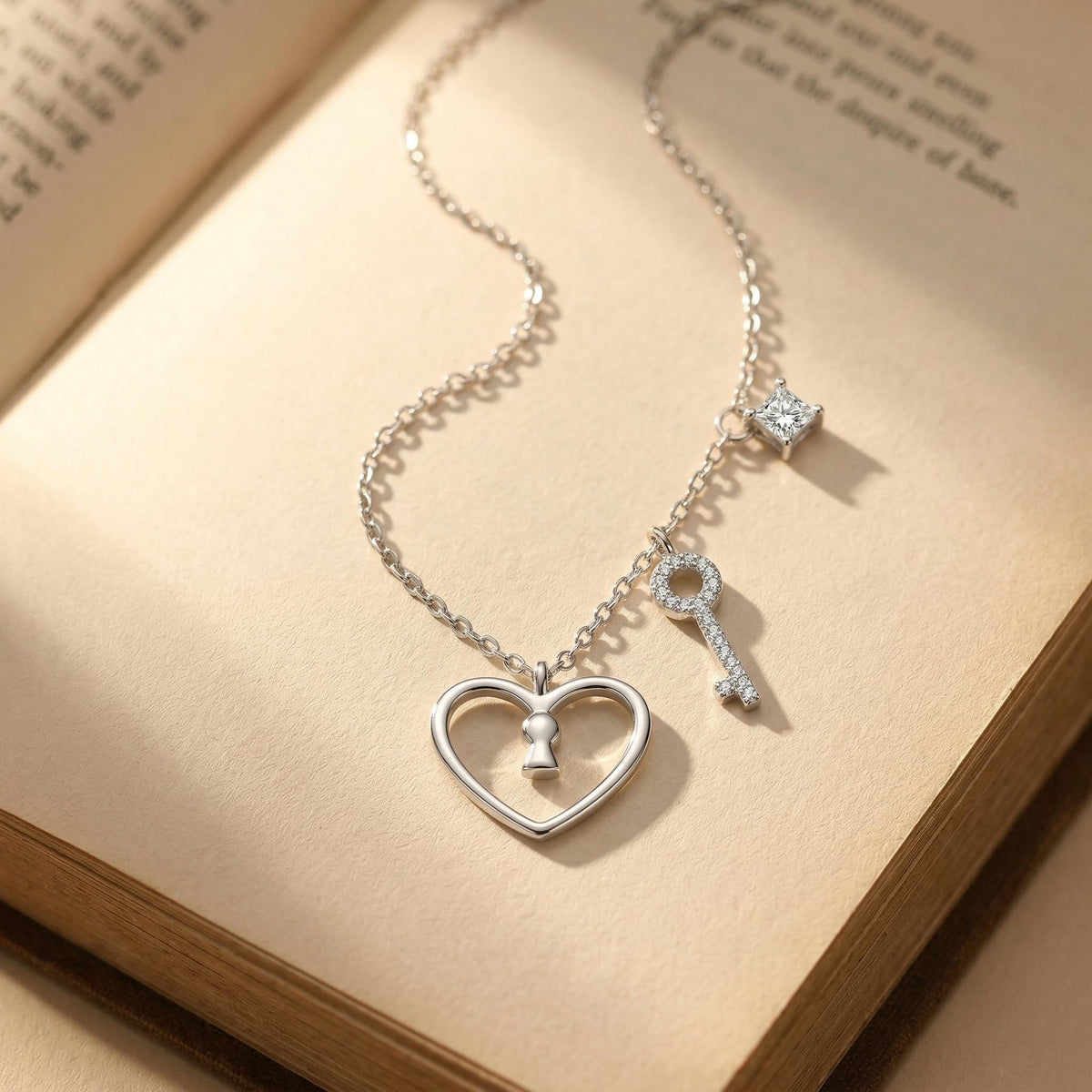 Silvme 925 Sterling Silver Lock & Heart Pendant Necklace