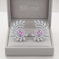 Pink-Centre Feather-Leaf Stud Earrings, close-up detail