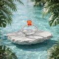 Silvme Emerald-Cut Orange 925 sterling silver ring for women set with cubic zirconia — worn on the finger