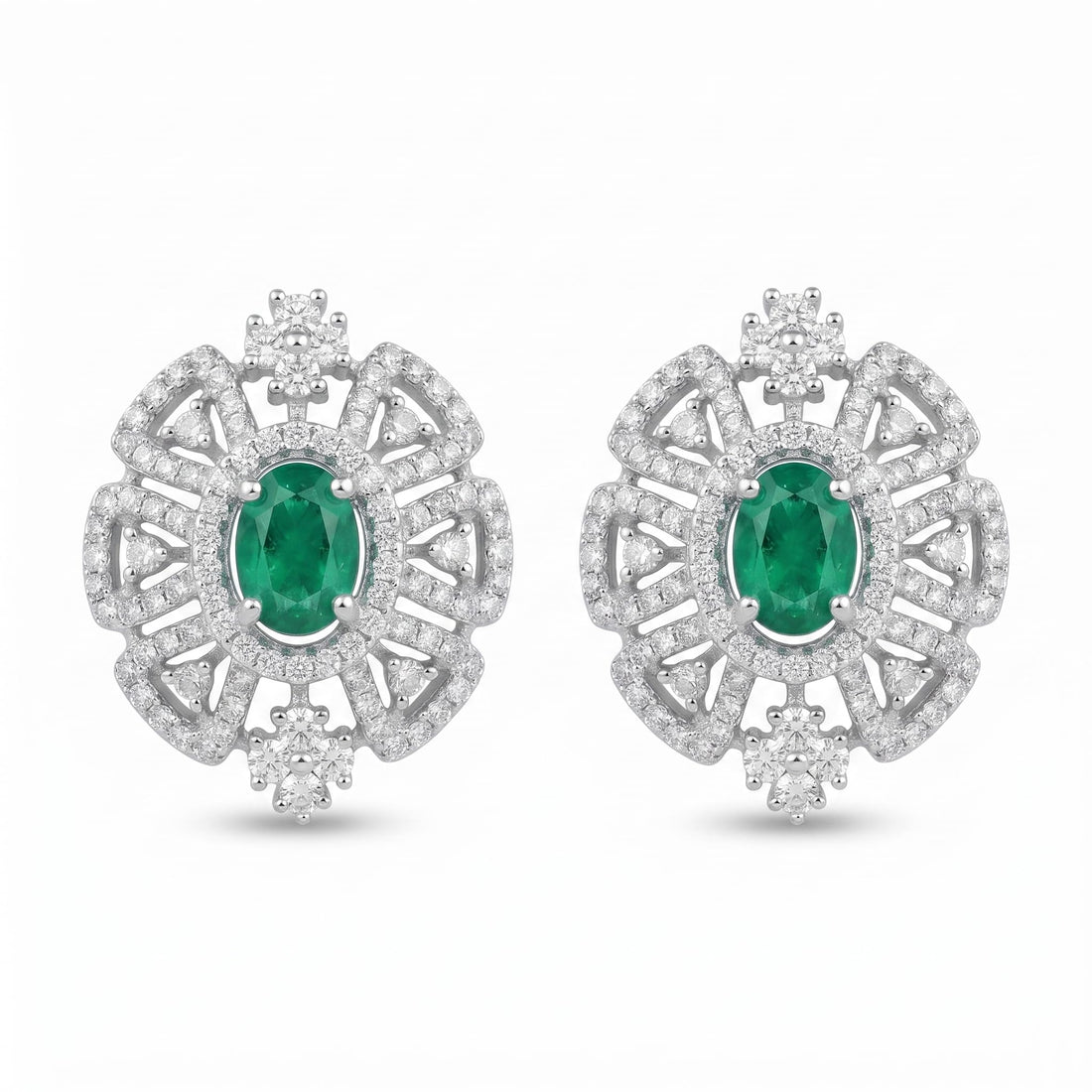 Green Round Stone-Set Stud Earrings, front product view