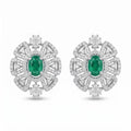 Green Round Stone-Set Stud Earrings, front product view