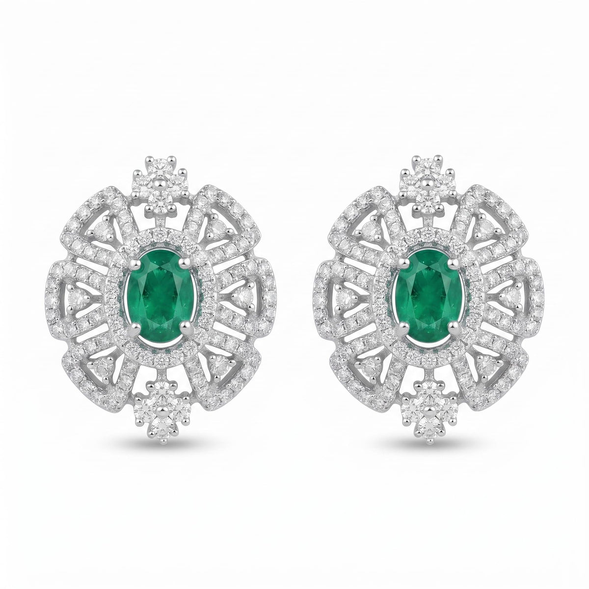 Green Round Stone-Set Stud Earrings, front product view