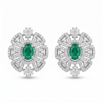 Green Round Stone-Set Stud Earrings, front product view
