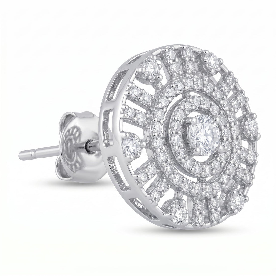 Art Deco Concentric Circle Stone-Set Stud Earrings, front product view