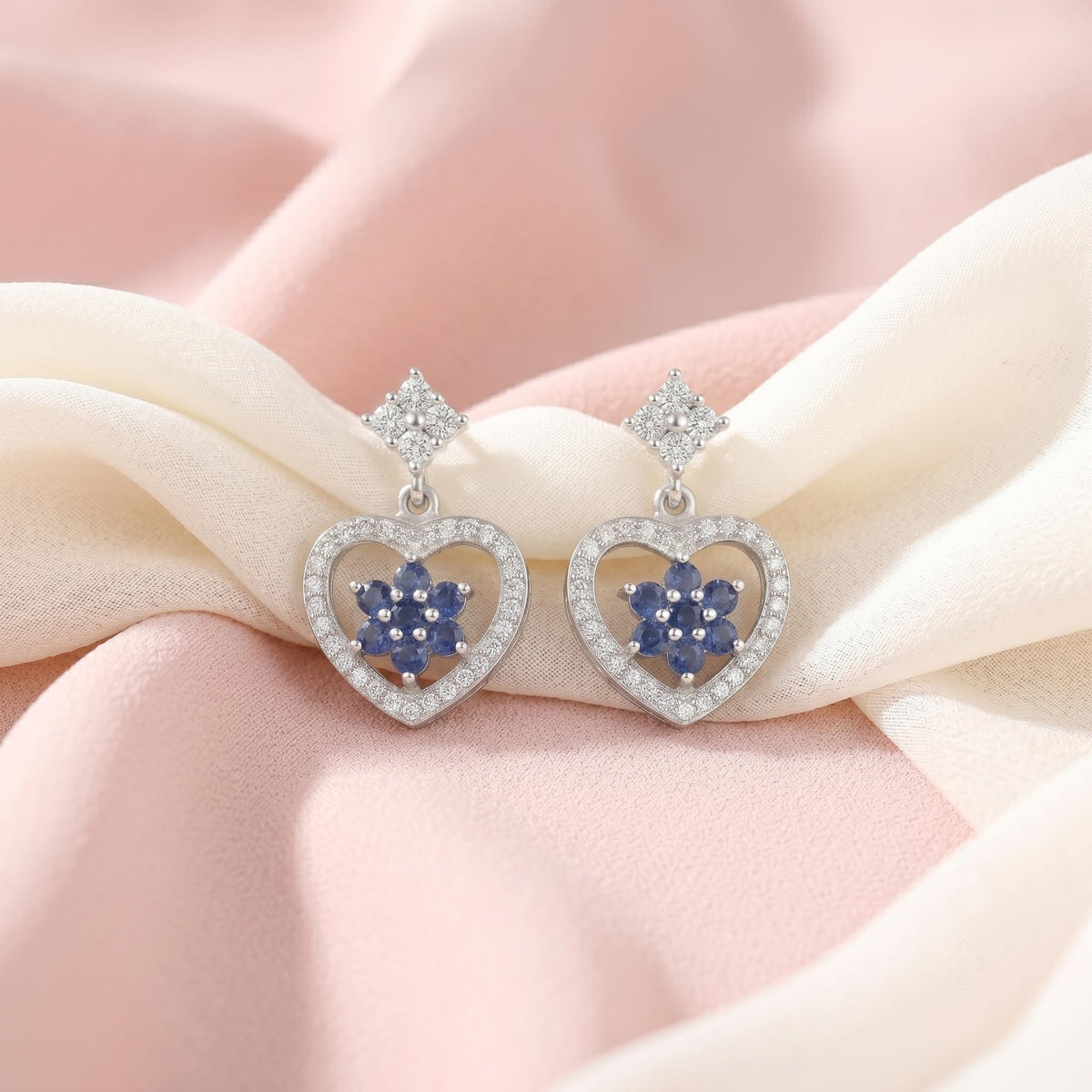 Blue Heart Stone-Set Drop Earrings, additional product view 4