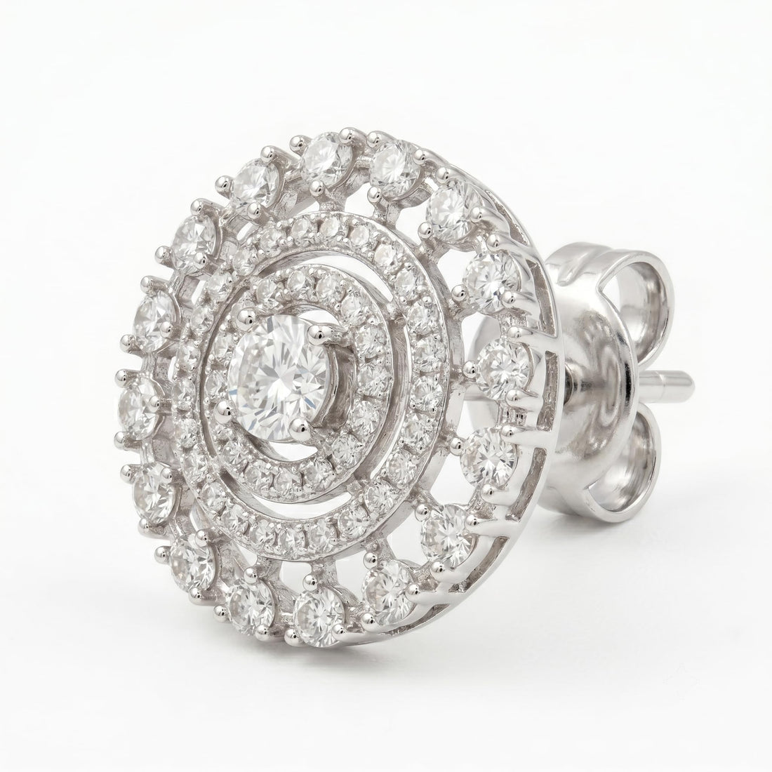 Round Double-Halo Stone-Set Stud Earrings, front product view