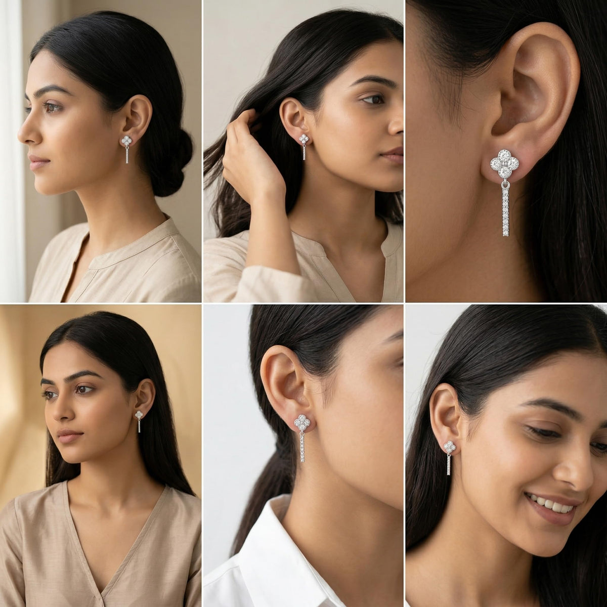 Floral Baguette Drop Earrings, additional product view 6