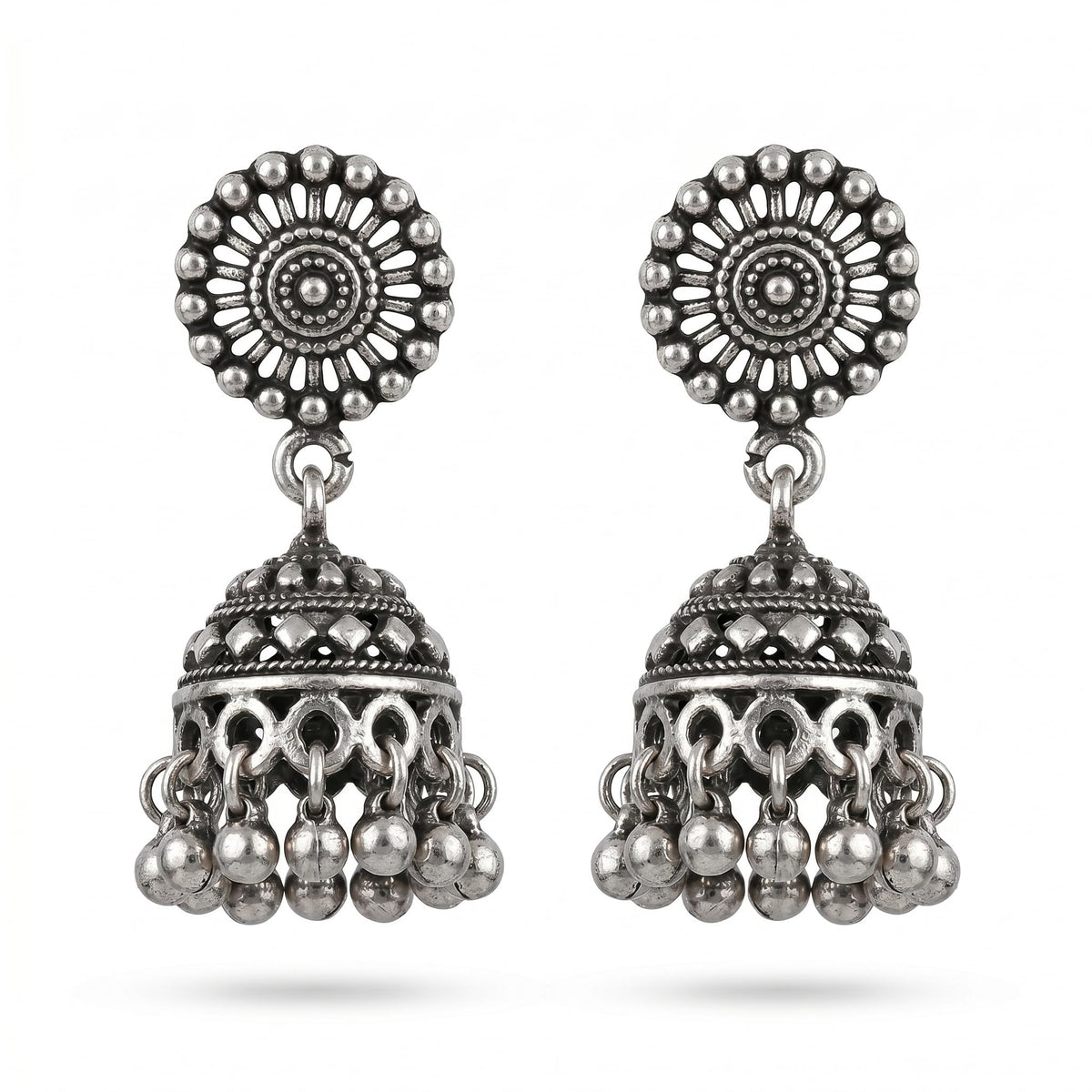 Mandala Disc Jhumka Earrings, front product view