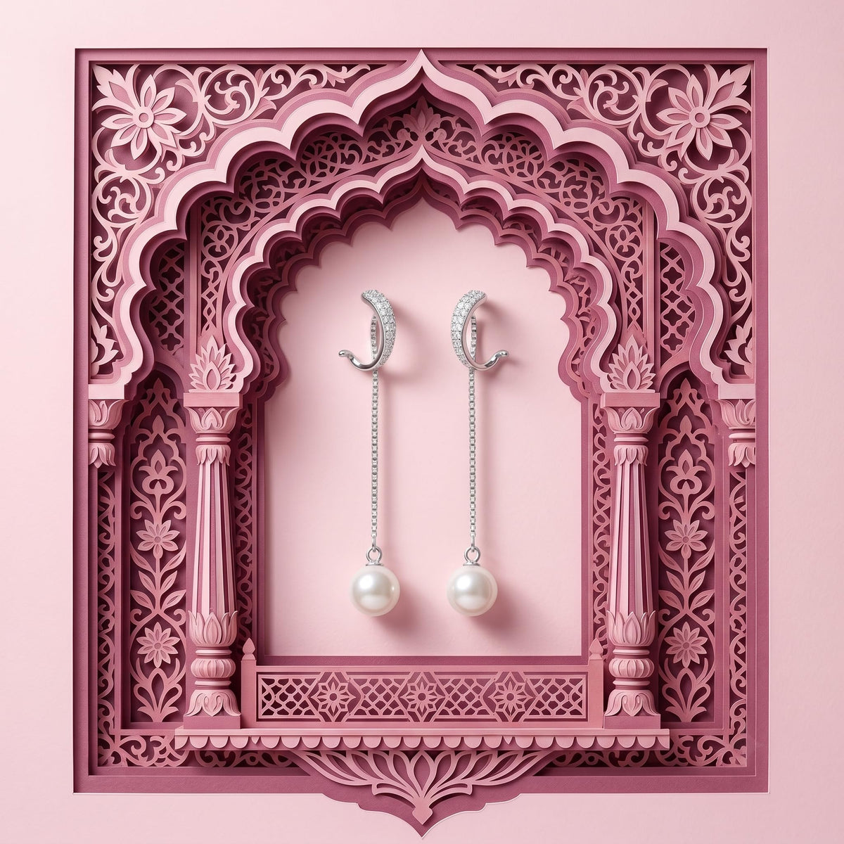Green-Accent Curved Pearl-Look Accent Drop Earrings, additional product view 6