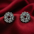 Heart Circle Stone-Set Stud Earrings, close-up detail