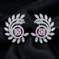 Pink-Centre Feather-Leaf Stud Earrings, additional product view 3