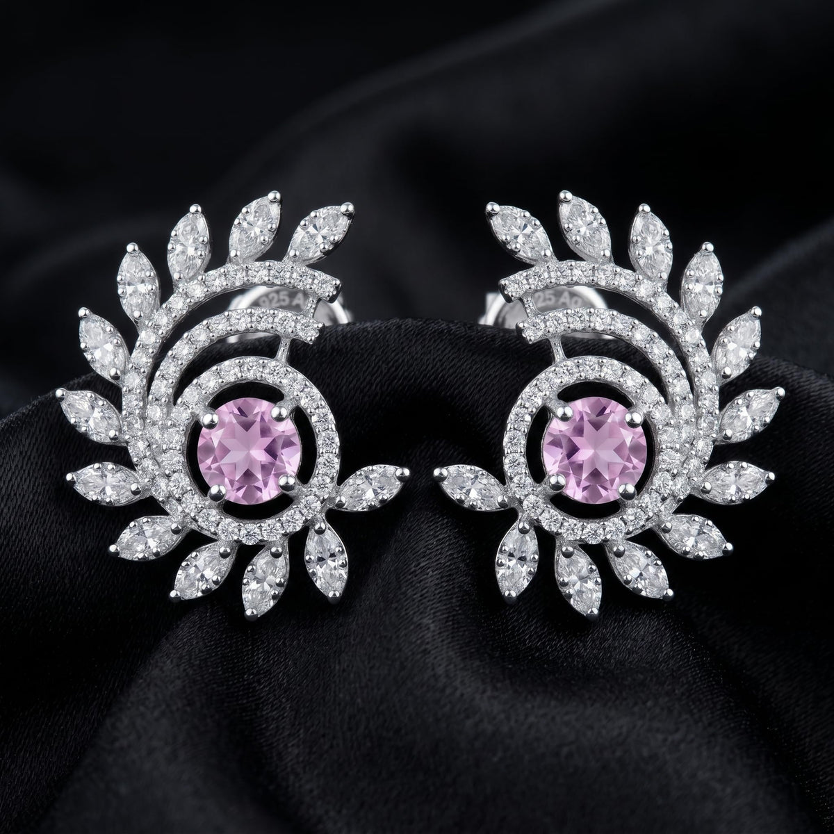 Pink-Centre Feather-Leaf Stud Earrings, additional product view 3