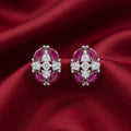 Pink Oval Floral Stone-Set Stud Earrings, additional product view 3