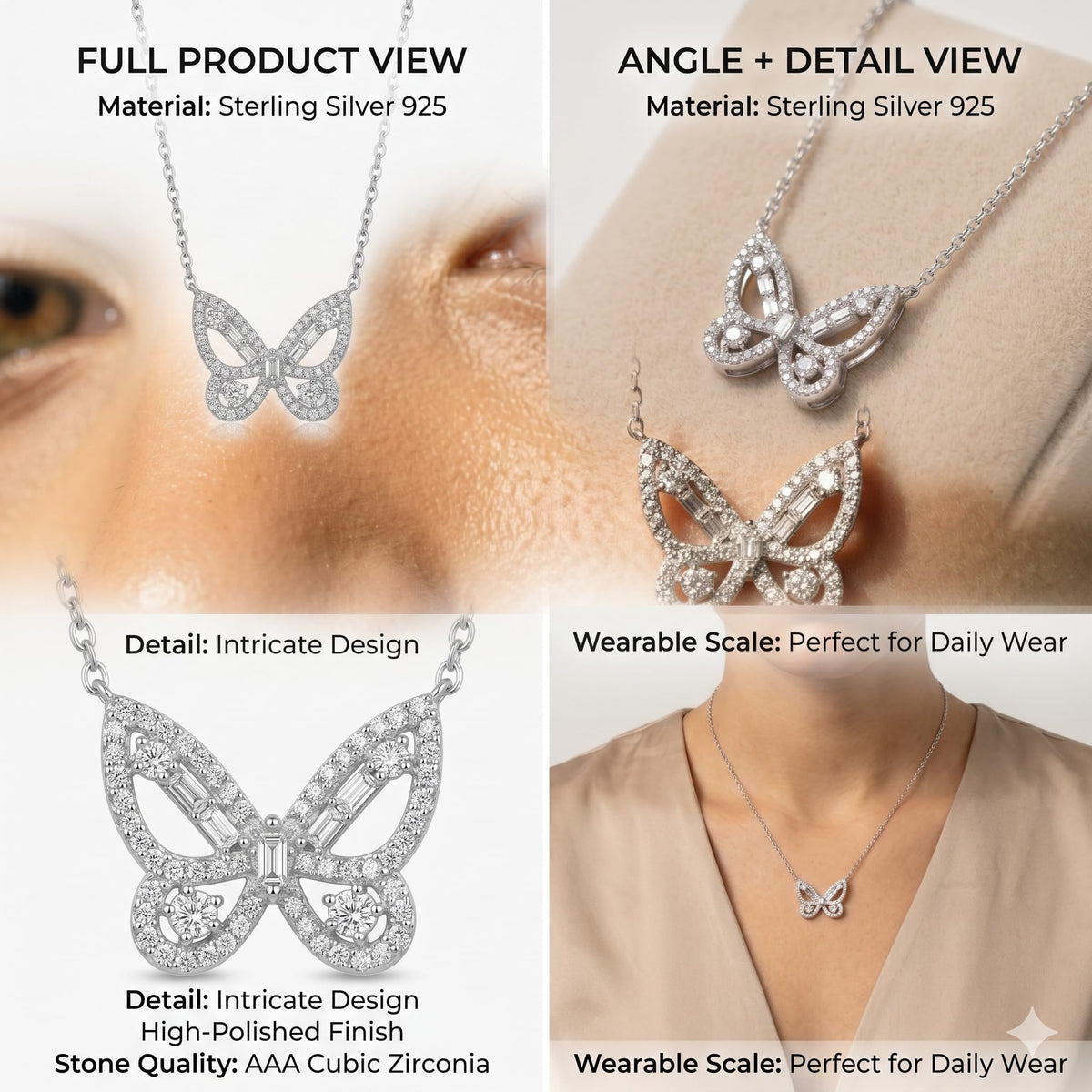 Silvme 925 Sterling Silver Wing Butterfly Pendant Necklace